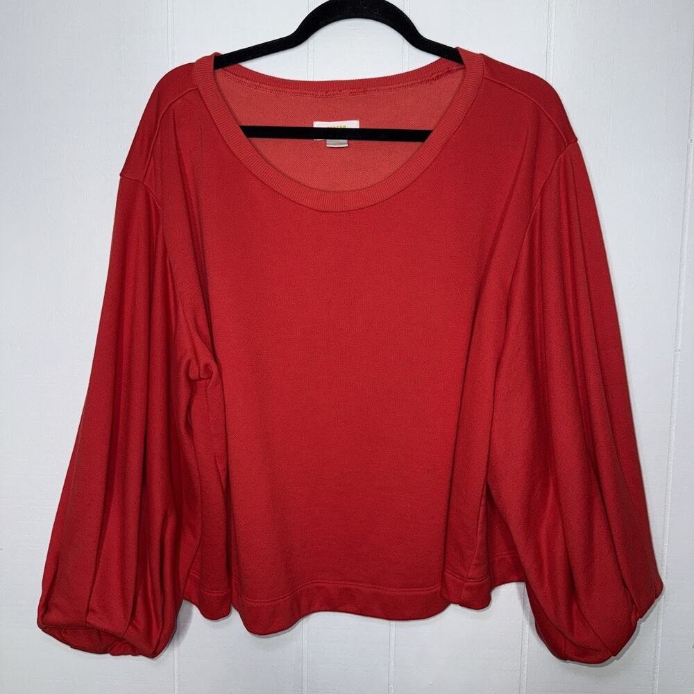 Maeve Anthropologie Women’s Gathered Sleeve Scoop Neck Sweater Orange Red Size L